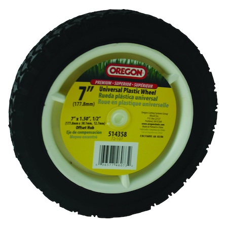 Oregon Semi-Pneumatic Wheel, 7'' x 1.5'', 1/2'' ID Hub Bore 514358